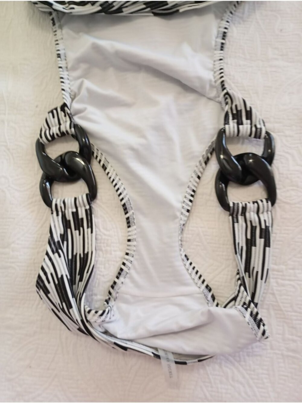 Victorias Secret One-Shoulder Monokini Swimsuit Side Rings Abstract Print Size L - Picture 9 of 12
